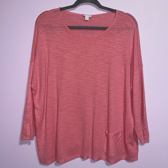 J. Jill Tops - J Jill Linen Blend Knit Top Women L Pink 3/4 Sleeve Minimalist Casual Coastal